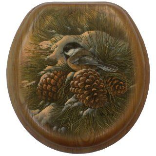Comfort Seats C1B2R1 761 17OB December Dawn Chickadee Round Toilet Seat with Oil Rubbed Bronze Alloy Hinge, Oak    
