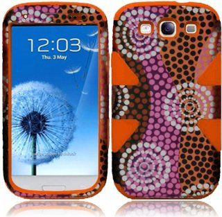 For Samsung Galaxy S3 i9300 i747 Dynamic Orange Silicone With Colorful Ethnic Wave Aztec Tribal Hard Impact Hybrid Fusion Tuff Double Layer Cover Case Cell Phones & Accessories