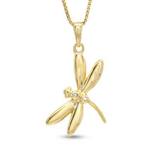 Diamond Accent Dragonfly Pendant in Sterling Silver and 14K Gold Plate