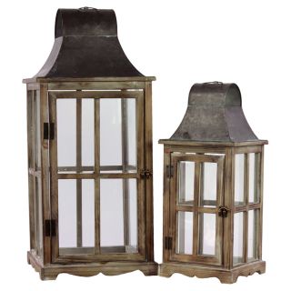 Wood/ Metal Intricate Lanterns (set Of 2)