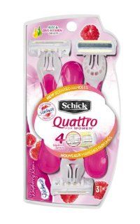 Schick Quattro for Women Disposable Razor with Raspberry Rain Scented Handle, 3 Count (Pack of 3) Health & Personal Care