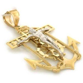 10k Two Tone Gold Jesus Crucifix Cross Anchor Charm Jewelry