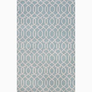 Hand made Blue/ Ivory Wool Textured Rug (5x8)