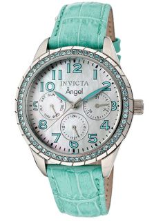 Invicta 12604  Watches,Womens Angel White Mother Of Pearl Light Blue Genuine Calf Leather, Casual Invicta Quartz Watches