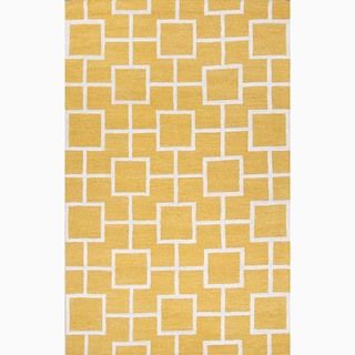 Hand made Yellow/ Ivory Wool/ Art Silk Textured Rug (8x11)
