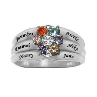 Mothers Simulated Birthstone Flower Ring in Sterling Silver (2 6