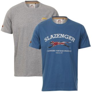Slazenger Mens 2 Pack T Shirts   Airforce/Dark Grey Marl      Clothing