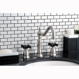 Victorian Satin Nickel And Black Widespread Bathroom Faucet