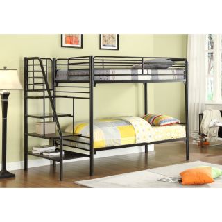 Donco Kids Twin Metal Stairway Bunk Bed Black Size Twin