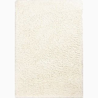 Hand made Ivory/ White Polyester Plush Pile Rug (8x10)