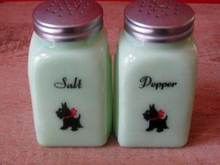 Scotty Dogs Red Bow Jadeite Green Milk Glass Salt & Pepper Shaker Set  Other Products  