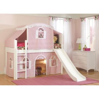 Bolton Furniture Twin Size Playhouse Tent Loft Bed With Slide And Ladder White Size Twin