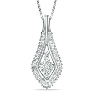 CT. T.W. Baguette Diamond Edge Petal Pendant in Sterling Silver