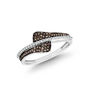 CT. T.W. Champagne and White Diamond Bypass Ring in 10K White Gold