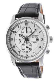 Citizen CA0331 05A  Watches,Mens Eco Drive Chronograph White Dial Black Genuine Leather, Chronograph Citizen Eco Drive Watches