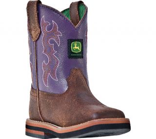 John Deere Boots Broad Square Toe Pull On 1328   Golden Tan Buffalo/Purple Leather/Polyurethane