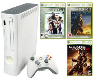 Xbox 360 Arcade Console Bundle (Including Dead or Alive 4 Classics, Gears of War 2 & Halo 3)      Games Consoles