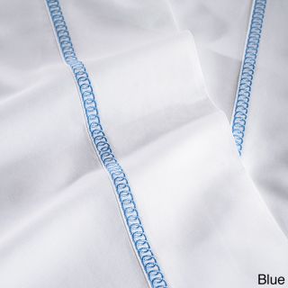 Westport Linens Links Embroidered Egyptian Cotton Sateen 300 Thread Count Sheet Set Blue Size Queen