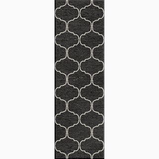 Handmade Moroccan Pattern Black/ Ivory Wool Rug (26 X 8)
