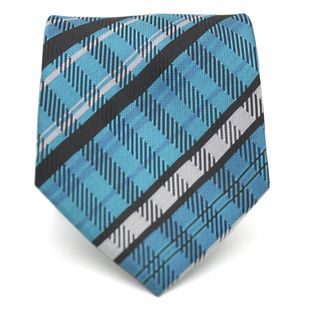 Ferrecci Classic Slim Tourquoise Plaid Necktie With Matching Handkerchief   Tie Set