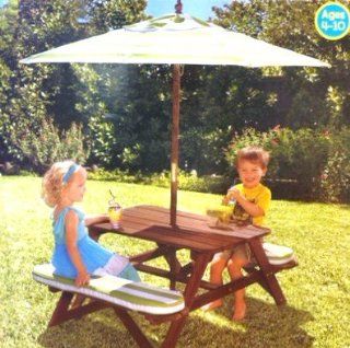 Kidkraft Picnic Table with Large Rectangular Umbrella & Matching Seat Cushions  