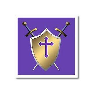 ht_40087_3 777images Designs Christian   Golden Shield with crossed swords and the Christian Cross and background in Royal Purple   Iron on Heat Transfers   10x10 Iron on Heat Transfer for White Material Patio, Lawn & Garden