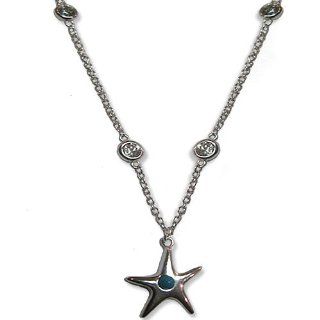 Sterling Silver CZ By The Yard With Starfish Necklace Jewelry