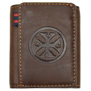Yl Mens Brown Embossed Leather Tri fold Wallet
