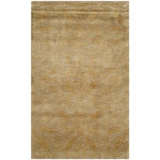 Safavieh Hand knotted Tibetan Iron Scrolls Green/ Gold Wool/ Silk Rug (3 X 5)