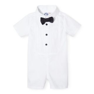 G Cutee Newborn Boys Short Sleeve Tuxedo Romper   Winter White 0 3 M