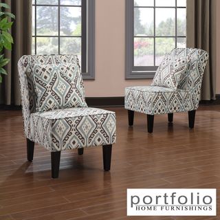 Portfolio Wylie Teal Ikat Upholstered Armless Chair (set Of 2)