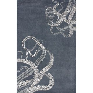 Nuloom Handmade Octopus Tail Faux Silk / Wool Grey Rug (76 X 96)