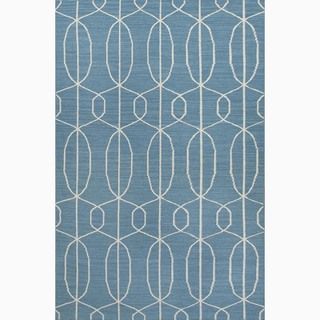 Hand made Geometric Pattern Blue/ Ivory Wool Rug (3.6x5.6)