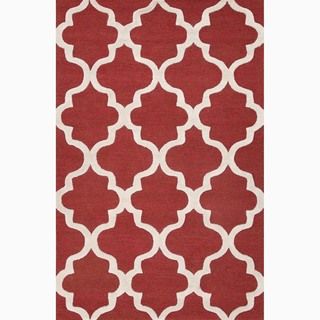 Handmade Geometric Pattern Red/ Ivory Wool Area Rug (36 X 56)