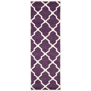 Safavieh Handmade Moroccan Chatham Purple/ Ivory Wool Runner Rug (23 X 11)