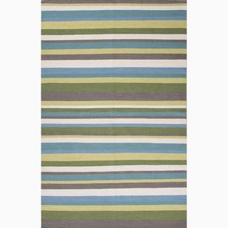 Hand made Green/ Blue Wool Easy Care Rug (9x12)