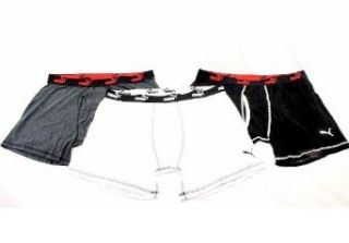 Puma Men's Sport 3 Pair Boxer Briefs Black/White/Grey Underwear (Large) Clothing