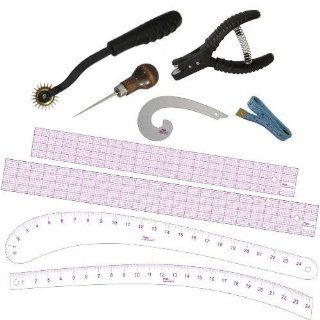 PGM Fashion Design Pattern Tools Set with Rulers, French Curve, Notcher, Awl, Tracing Wheels