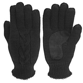 Isotoner Isotoner Womens Black Suede Palm Cable knit Gloves Black Size One Size Fits Most