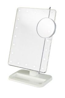 Jerdon JS811W 8 Inch Portable LED Lighted Adjustable Tabletop Makeup Mirror with 10x Magnification Spot Mirror, White Finish  Personal Makeup Mirrors  Beauty