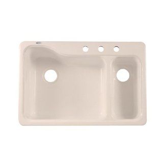 American Standard 7179.803.021 Silhouette 33 Inch Dual Level Double Bowl Kitchen Sink with 3 Faucet Holes, Bone    