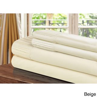 Chic Luxury Home Collection 4 piece Pleated Microfiber Sheet Set Off White Size King