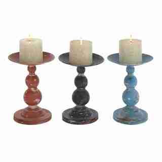 Assorted Colorful Antique Candle Holders (set Of 3)