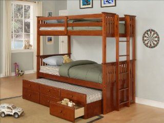 Shop Twin Size Bunk Bed with Trundle in Burnished Pine at the  Furniture Store