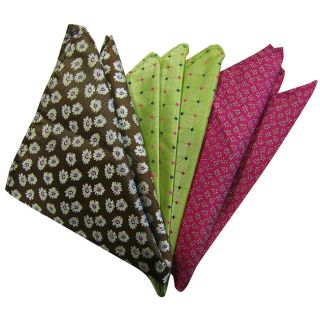 Dmitry Mens Green/brown/pink Italian Silk Pocket Squares (pack Of 3)