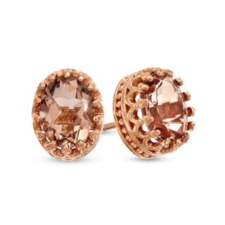 Oval Simulated Morganite Doublet Crown Earrings in Sterling Silver