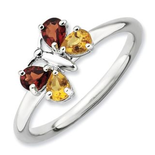 Stackable Expressions™ Garnet and Citrine Butterfly Ring in Sterling