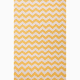 Hand made Yellow/ Ivory Wool Easy Care Rug (8x10)