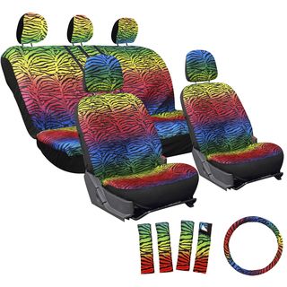 Oxgord Zebra/ Tiger Strip Rainbow 17 piece Seat Cover Set