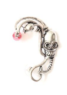 Sugar Skull Pierced Ear Cuff Metal Wrap Beaded Silver Tone CB11 Gothic Punk Earring Fashion Jewelry Jewelry